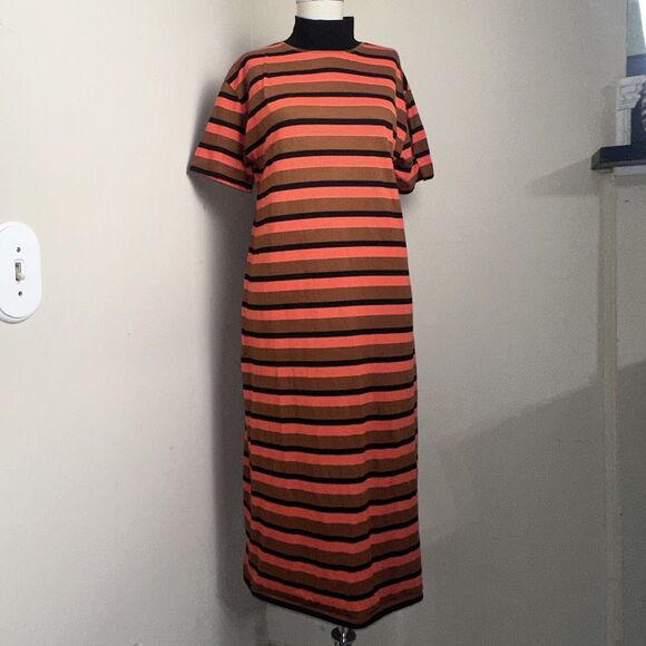 ASOS Knit Dress Stretch Orange Striped Mock Turtle Size  XS - Picture 1 of 9